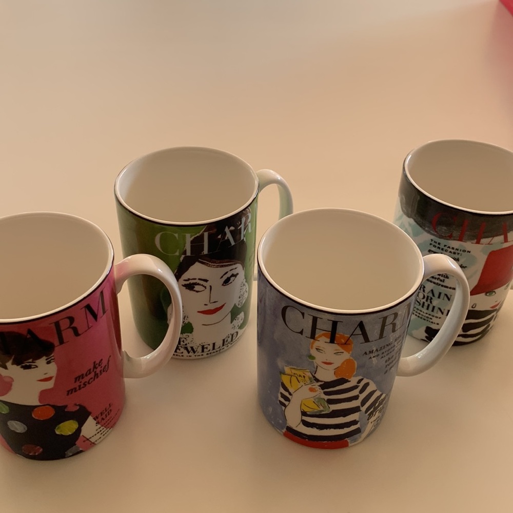 KATE SPADE FOUR MAKE HEADLINES, CHARM SERIES COFFEE/TEA MUGS BY LENOX NEW W TAGS